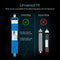 Graphic comparing RO membrane filter fittings: The correct Reverse Osmosis Membrane 100 GPD, which removes dissolved solids for purified water, has one hole above the brine seal and two black rubber rings on the outlet tube.