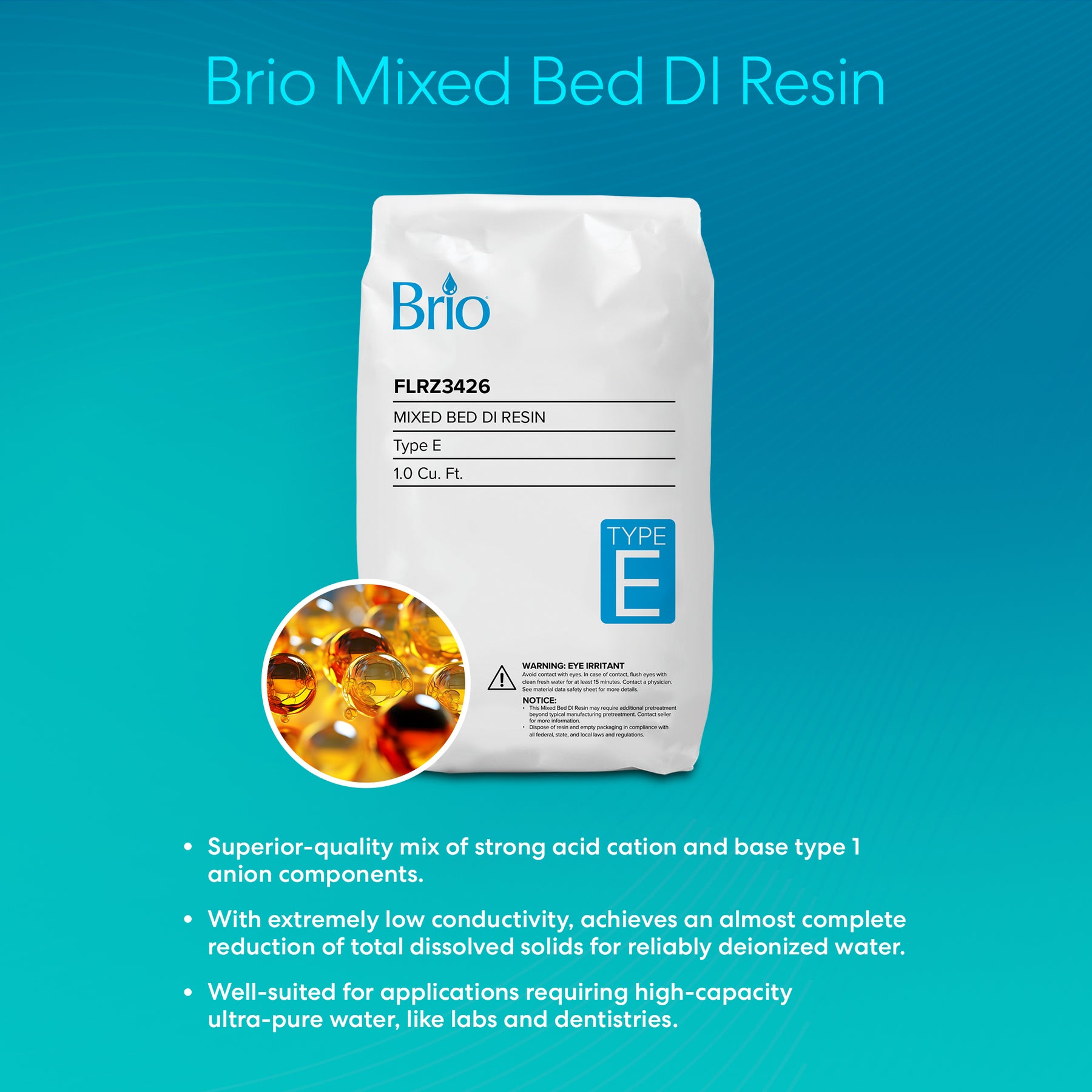 Brio Mixed Bed DI Deionizing Resin - Type E