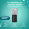 Promotional graphic for the Single Stage Whole House Filtration System - 10" Heavy Metals, featuring the unit with water splashes and text highlighting heavy metal reduction, 1-stage filtration, 720 GPH flow, and easy installation.