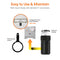 Diagram showing the Single Stage Whole House Filtration System - 10" Anti-Scale with a twist-off cap, filter wrench, and bidirectional flow arrows. Labeled “Easy to Use & Maintain,” for whole house use with standard 1-inch connections.