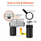 Diagram showing the wall-mounted 2-Stage Whole House Filtration System - 10" Anti-Scale with two twist-off housings, a filter wrench, and labels highlighting bidirectional flow and easy maintenance features.