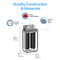 The 2-Stage Whole House Filtration System - 20" Multi-Purpose features a stainless steel frame, pressure gauges, simple pressure release, sediment filter, and coconut carbon block filter. Dimensions: 30.61"H x 8.77"D x 16.19"W.