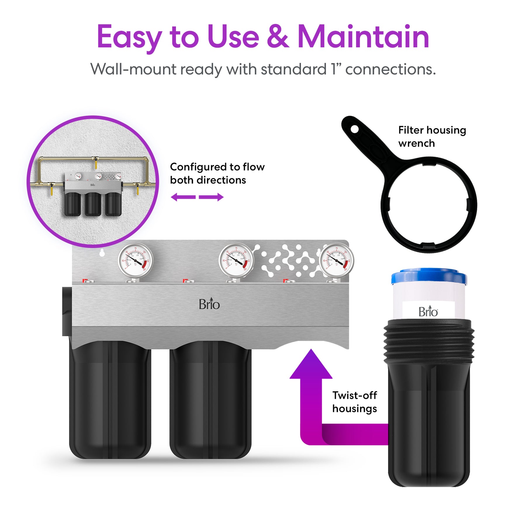 Brio 3-Stage Whole House Filtration System – 10" Iron & Manganese