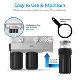 Basic installation graphic for Brio multi stage whole house filtration system with 10" filters.