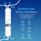 A white 14" RO Inline Filter 150GPD with labeled water inlet/outlet is shown on a blue background, highlighting modular filtration, easy tool-free installation, leak-free design, and a flow rate of 1 gallon per minute.
