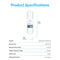 Product specifications for the 11" RO Inline Filter 80GPD: cylindrical design, advanced water filtration, 3,000-gallon capacity (80 GPD), 1 gpm flow, pressure 10–120 psi, temp 35–100°F, burst up to 500 psi; replace every 12–18 months.