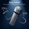 Image of the 11″ Premium Under Sink Filter PFAS-Reduction System showing the easy installation process and that it can be installed in ten minutes by connecting one end to your water line and the other end connecting to your faucet.  Image is on a dark blue background.