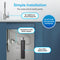 Diagram of the 16" High Capacity All-in-One Under Sink Water Filter installed beneath a kitchen sink. This 3-stage system connects to cold water, fits 1/2" and 3/8" lines, requires no extra faucet, and allows easy filter changes.