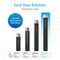 Four black cylindrical cartridges of the 26″ High Capacity All-in-One Under Sink Water Filter, shown in varying heights and labeled FUS100A11, FUS100A16, FUS100A22, and FUS100A26, feature a blue circle highlighting their interchangeable head system. Designed for compatibility with compact under sink water filtration systems or 3-stage setups, these cartridges deliver versatile and dependable filtration for any kitchen.