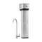 A tall, rectangular 16″ Premium Under Sink Filter PFAS-Reduction System with a matching silver faucet stands against a white background. The NSF certified filter unit features “Premium Multi-Stage Filter” labeled vertically on the front.