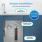 Diagram of the 16" High Capacity All-in-One Under Sink Water Filter & Faucet installed beneath a sink, featuring callouts for its modern faucet, cold water supply connection, easy filter replacement, and compatibility with both 1/2” and 3/8” cold water lines. This compact system uses a 3-stage filtration process to deliver cleaner, better-tasting drinking water directly from your tap.