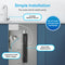 Diagram illustrating the 22" High Capacity All-in-One Under Sink Water Filter & Faucet installed beneath a sink, with labeled features: contemporary faucet design, direct connection to cold water supply, simple filter replacement mechanism, compatibility with both 1/2” and 3/8” cold water lines, and advanced 3-stage filtration system for cleaner, better-tasting water.