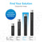 Four black cylindrical cartridges of varying heights are shown for the 22" High Capacity All-in-One Under Sink Water Filter & Faucet. A blue circle emphasizes the Convenient Interchangeable Head System. Below, details for each model’s size, filter life, and capacity highlight versatile options ideal for compact or under sink water filtration. Every model delivers dependable 3-stage filtration to ensure cleaner, better-tasting water.