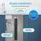 Diagram of the 26" High Capacity All-in-One Under Sink Water Filter & Faucet featuring 3-stage filtration, a modern faucet, easy filter replacement, and compatibility with 1/2" & 3/8" cold water lines and faucets.