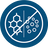 A circular blue icon with white line drawings of a chemical structure, a diagonal slash through the center, and small circular dots on the right side indicating product filters heavy metals and  chemicals.