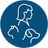 A circular blue icon with white line drawings of a person, a cat, and a dog, indicating product is pet friendly.