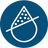 A blue circular icon with a white droplet outline and a diagonal slash through it, indicating protection against hard water.