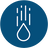 A circular blue icon with a white dripping water symbol, representing the product has a high capacity flow rate.
