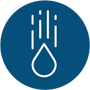 A circular blue icon with a white dripping water symbol, representing the product has a high capacity flow rate.