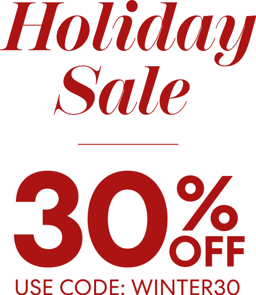 Red ‘Holiday Sale’ graphic featuring large bold text announcing 30% off with promo code WINTER30 on a transparent background.