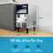 The Monarch 120 lb. Capacity Ice Machine with 40 lb. Storage Bin is a silver and black undercounter model that dispenses filtered, clear ice cubes; it measures 36.25" H x 19.75" W x 23.5" D and produces up to 120 lbs. of ice daily, storing up to 40 lbs.