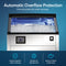 The Monarch 210 lb Capacity Ice Machine with 80 lb Storage Bin is shown full of ice, beneath text: “Automatic Overflow Protection: Prevents water damage.” Icons show water damage protection, longer life, and energy savings.
