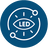 A circular blue icon with a white stylized eye and the word LED in the center, indicating an LED light feature.