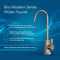 The Modern Series Water Faucet Built-In Base in brushed nickel features a swan-neck, single lever, triple O-ring seal, lead-free stainless steel, and a 27mm built-in base against a blue background.