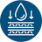 A circular blue icon with white lines showing a water droplet above a textured layer, indicating multi-stage filtration.