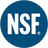 A circular blue badge with the white text NSF and a small registered mark, shown on a black background.