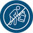 A circular blue and white icon showing a crossed-out figure carrying a container, indicating no lifting of heavy bottles is required..
