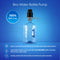 The Manual Water Bottle Pump - Grey & Black, made from BPA-free, food-grade materials, is shown attached to a large jug on a blue backdrop. Text highlights its compatibility with 3- and 5-gallon bottles.