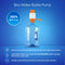 A Manual Water Bottle Pump in orange & white, BPA-free, attaches to large jugs on a blue background. Text highlights its portable design, fits 3- and 5-gallon bottles, and is made from safe food-grade materials.