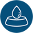 A circular blue icon with a white line drawing of a teardrop above a shallow dish, representing that the product includes a dog bowl.