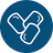 A circular blue icon with white arrows and nugget ice cubes representing popular nugget ice.
