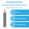 Image of 6019A Refrigerator Filter (GE RPWF, RWF1063, etc.) with arrows showing water flow. Text notes NSF-certified 97.6% contaminant reduction. Icons emphasize decreased chlorine, bad tastes, and odors.