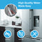 A person swaps a 6019A Refrigerator Filter (GE RPWF compatible) in a modern stainless steel fridge. Text: High-Quality Water Made Easy. Icons show the NSF-certified filter is lead-free, leak-free, and tool-free.