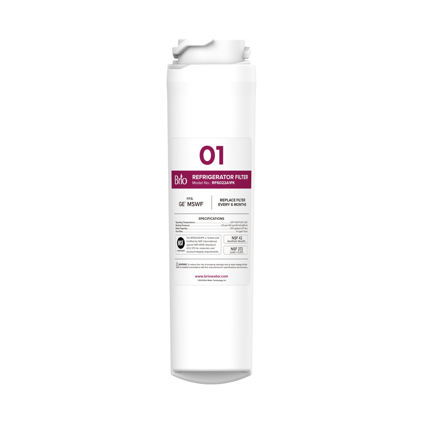 Brio 6022A Refrigerator Filter – GE MSWF, 101820A, 101821B, RWF1500A