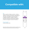 Image of the 6023A Refrigerator Filter for GE GSWF, GSWF3PK, GSWFDS, 100749-C, 100749C, 100810/A, and 100810A; features a coconut shell carbon block and "Compatible with:" in white text on blue background.