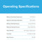 A chart titled Operating Specifications lists temperature range, working pressure, filter capacity, flow rate, and burst pressure for the NSF-certified 6023A Refrigerator Filter – GE GSWF, GSWF3PK, GSWFDS, 100749-C, 100749C, 100810/A, and 100810A.