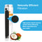 A 644845 Refrigerator Filter—compatible with Bosch 644845, Haier 0060218743, and Miele KWF1000—featuring a close-up of an NSF-certified coconut carbon block, a coconut, and text: High-grade natural coconut carbon block efficiently filters impurities from your water.
