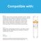 An infographic displays the Biolo 644845 Refrigerator Filter—NSF-certified with a coconut carbon block—on a turquoise background. The image includes a list of compatible models from Bosch (644845), Haier (0060218743), and Miele (KWF1000), with specific model numbers for each brand shown in the accompanying text.