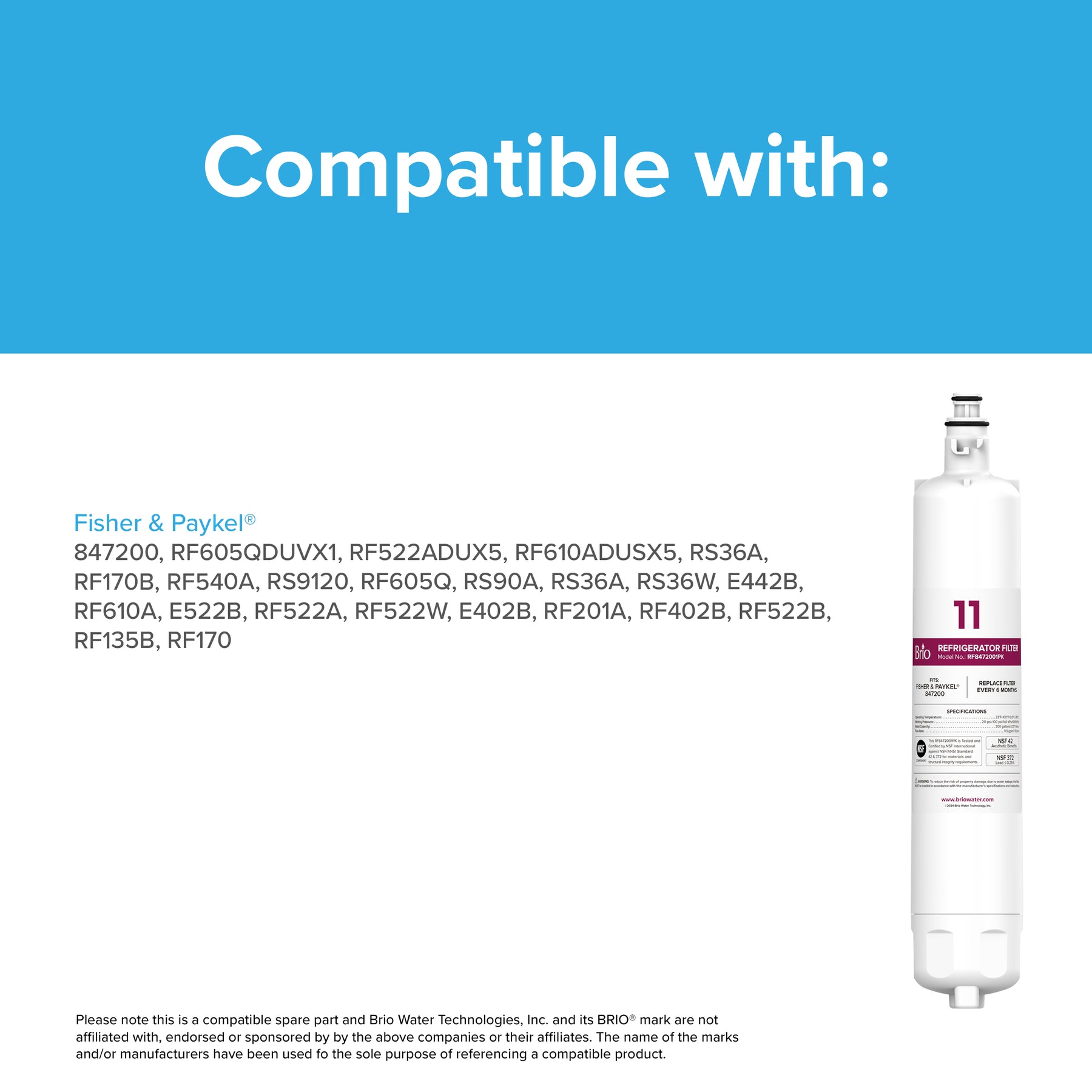 Brio 847200 Refrigerator Filter – Fisher & Paykel® 847200