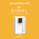 Brio SMPL 3-in-1 Composite Ultrafiltration Filter, compatible with Brio SIMPL Countertop Ultrafiltration Water Dispenser (code: CLCTPOUW2A), on a yellow background. Digital display and advanced filtration system shown.
