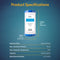 The Whole House 10" Heavy Metal Filter cartridge, shown in blue and white with a Brio GAC + KDF label, features dimensions, flow rate, pressure, temperature, capacity, and replacement schedule on a blue gradient background.