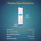 A Whole House 20" Heavy Metal Filter cartridge in white and blue displays specs including height, width, max flow, feedwater pressure/temp, capacity, and replacement schedule against a blue gradient background.