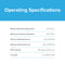 Operating specifications table on a white and blue background for the DA2900003G Refrigerator Filter – Samsung® DA29-00003G, listing NSF-certified temperature, pressure, filter capacity, and flow rate limits in both imperial and metric units.