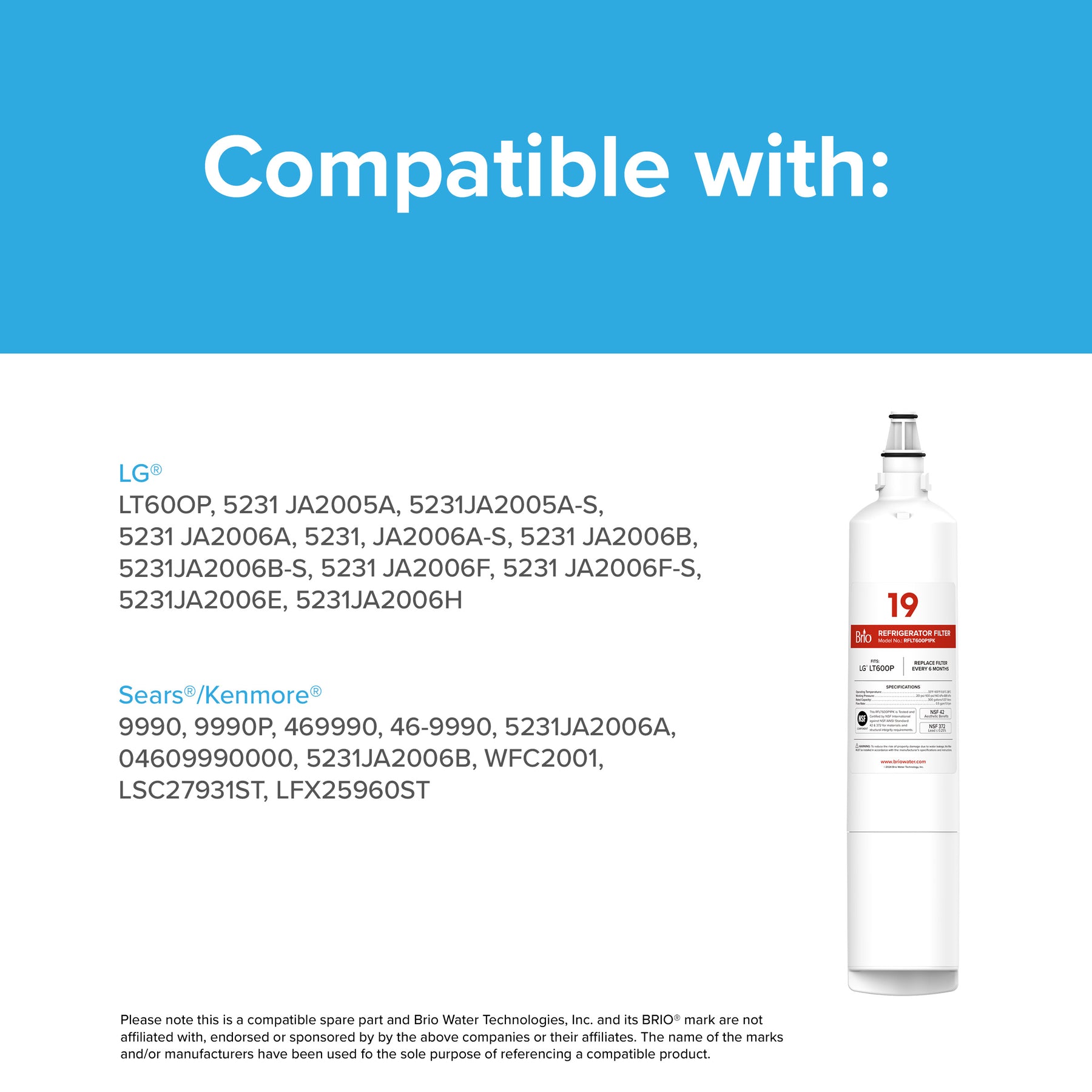 Brio LT600P Refrigerator Filter – LG® LT600P, Kenmore® 9990