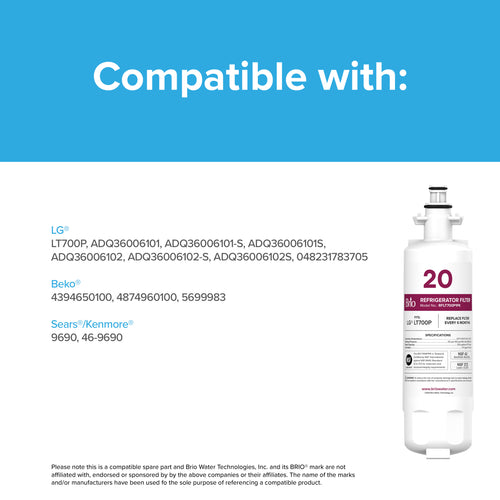 Brio Replacement Refrigerator Filter for LG® LT700P, Sears®/Kenmore® 9690, 1 Pack