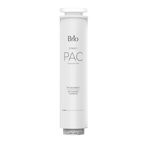 The Brio 2-in-1 PAC Filter for the Q20 Dispenser comes in a white tube with black text and provides advanced composite filtration.